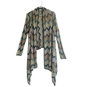 Bcbgmaxazria Maximalist Coastal Asymmetrical Chevron Knit Silk Cardigan